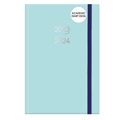 A5 Schülerkalender, Tag pro Seite, stilvoll, professionell, hellblau, Aqua, Hardcover, 2023-24