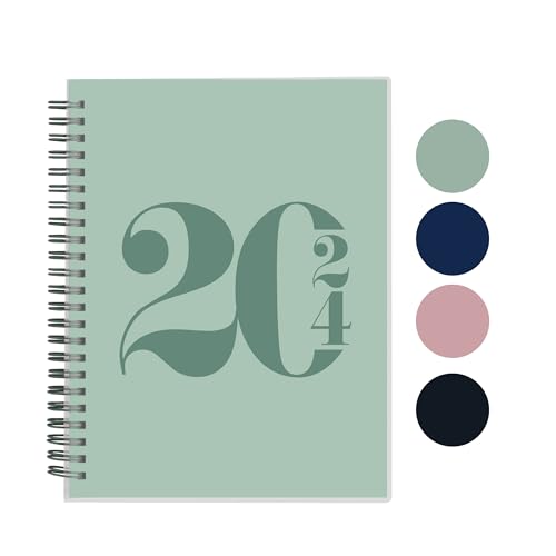 Rileys Wochenplaner 2024 - Typografischer Jahres- & Monatskalender, flexibler Einband, Notizseiten, Doppeldrahtbindung (20,3 x 15,2 cm, Grün)