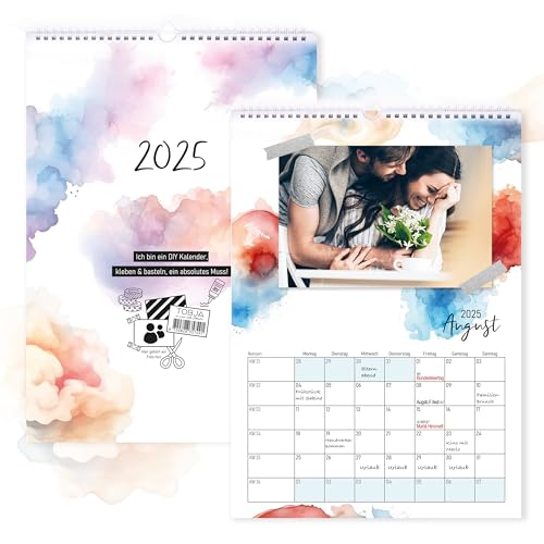 TOBJA Fotokalender 2025 - Kalender 2025 selbst gestalten, A4 Format (30x21 cm), Aquarell Design Bunt | DIY Bastelkalender 2025