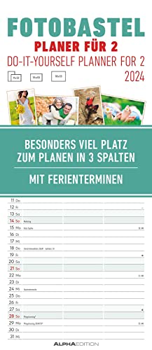 Foto-Bastelplaner für 2 - Kalender 2024 - Bastel-Kalender - Do it yourself calendar 19,5x45 cm - datiert - 3 Spalten - mit Ferienterminen - Foto-Kalender - Alpha Edition