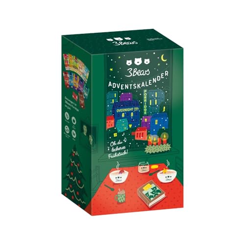 3Bears veganer Porridge Adventskalender I 24x Frühstück mit verschiedenen Haferflocken-Sorten I für eine leckere Weihnachtszeit mit Instant Oats I Geschenk für Männer & Frauen