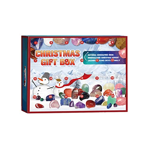 Clicitina Weihnachts-Adventskalender 2022 24 Tage Countdown-Kalender-Box für Kinder Erwachsene Erzmineralien Felsen Lern-Sammelset mit Identifikationsblatt Überraschungen XH292 (A-Red, One Size)
