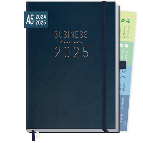 Häfft® Business-Timer Deluxe 2024/2025 A5 'Nachtblau' Buchkalender 18 Monate: Juli 2024 bis Dez. 2025 - Terminplaner, Wochenkalender, Terminkalender, Wochenplaner - nachhaltig & klimafreundlich