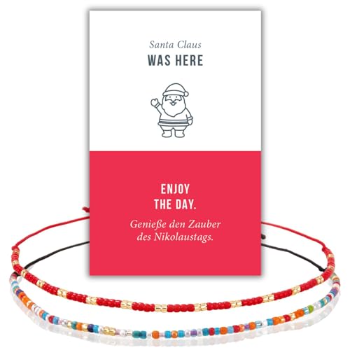 happymaker - Nikolaus Geschenk für Mädchen und Frauen, Armbänder handgefertigt aus Miyuki Perlen mit Spruchkarte im Baumwollsäckchen, Kleines Geschenk, Schmuck Adventskalender