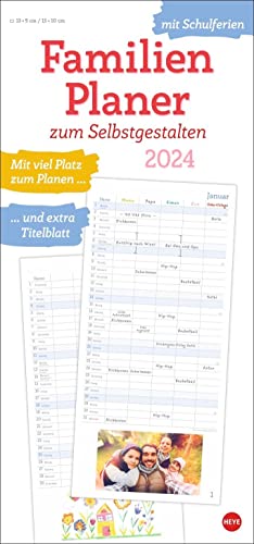 Familienplaner 2024 zum Selbstgestalten. Blanko-Kalender zum Basteln mit extra Titelblatt für eine persönliche Gestaltung und viel Platz für Notizen. Familien-Kalender 2024. 21 x 45 cm.