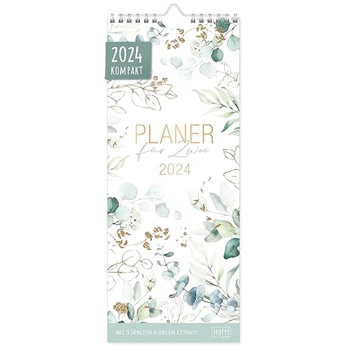 Planer für Zwei 2024 Paarkalender mit 3 Spalten [Blattgold] Wandkalender für 12 Monate: Jan - Dez 2024 | Paarplaner Wandplaner mit Feiertage- und Ferien-Übersicht| nachhaltig & klimaneutral
