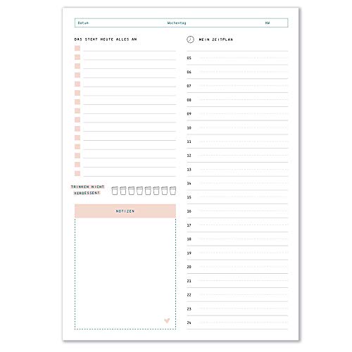 Odernichtoderdoch Notizblock Zeitplan A4 - Zeitplaner in schönem Design für Notizen, mit to-do-Liste - Maße 21 x 29,7 cm, 50 Blatt, Weiß-Rosa