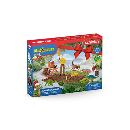 schleich 98644 Adventskalender DINOSAURS 2022, für Kinder ab 5 Jahren, für Dino-Fans mit einer menschlichen Spielfigur, einer Menge Dinosaurier und Zubehör für das Dschungel Abenteuer