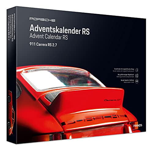 FRANZIS 55155 - Porsche 911 Carrera RS 2.7 Adventskalender, Metall Modellbausatz im Maßstab 1:24, inkl. Soundmodul und 52-seitigem Begleitbuch