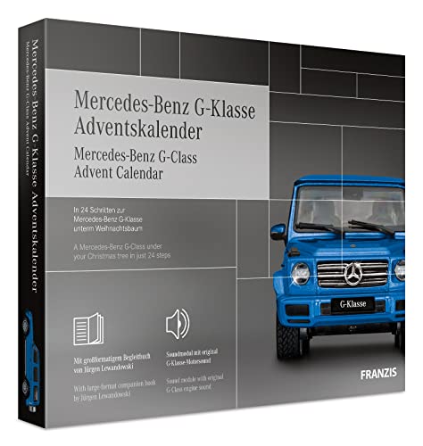 FRANZIS 67121 - Mercedes Benz G-Klasse Adventskalender, Modellbausatz im Maßstab 1:43, inkl. Soundmodul und 56-seitigem Begleitbuch
