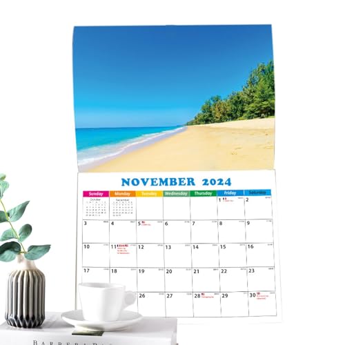 Wontool Wandkalender 2024–2025, 2024–2025 Wandkalender | Strandkalender von Juli 2024 bis Juni 2025 | Monatskalender aus dickem Papier für Neujahr und Urlaub