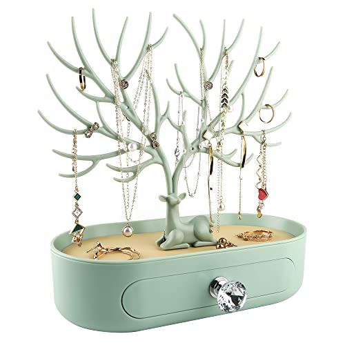 MORE&LESS Geweih Ornament Display Rack mit Schublade Kristall Griff Baum Turm hängende Aufbewahrungsstücke Ring Ohrringe Halskette Armband