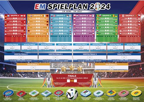 EM Spielplan Poster für Euro Dekoration 2024 - A2 EM Fussball Planer, 0fficiαI Euro 2024 Spielplan, europameisterschaft 2024 Spielplan - Enthält 24 Mannschaften und Alle 51-Spiele (42cm x 59cm)