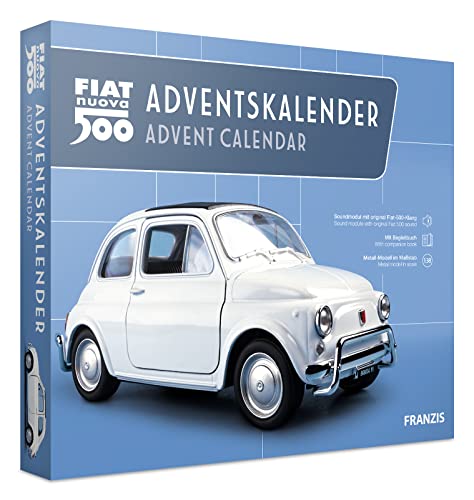 FRANZIS 67168 - Fiat 500 Adventskalender, Metall Modellbausatz im Maßstab 1:38, inkl. Soundmodul und 52-seitigem Begleitbuch