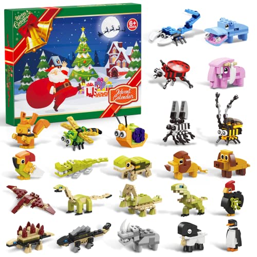 Adventskalender 2023 Kinderspielzeug, 24 Tage Tierbausteine Weihnachten Countdown Kalender, Adventskalender Überraschung Weihnachtsgeschenke für Kinder Dinosaurier Spielzeug für Jungen Mädchen