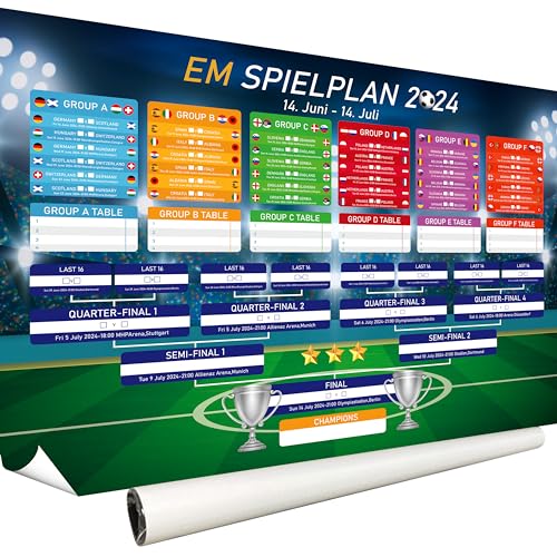 LYNBLY Fussball EM 2024 Spielplan Poster, Europameisterschaft 2024 Spielplan, Planer gefalten zum selbst eintragen, Plakat 84x59 cm, Tolle Geschenke für Fußballfans