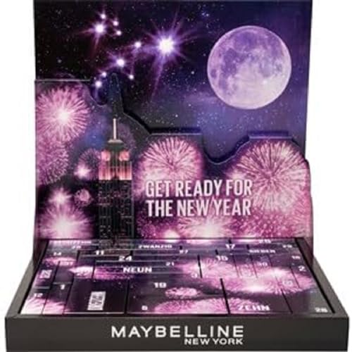 Maybelline New York Adventskalender 2023 Countdown to New Year mit Kosmetik hinter 31 Türchen, Beauty Weihnachtskalender mit Make Up, 1 Stück, Adventskalender 2023 Frauen