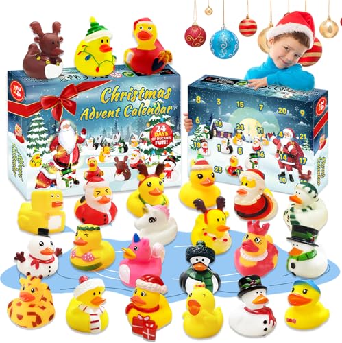 Adventskalender Enten 2024,Adventskalender Kinder Quitsche Enten,24 Weihnachten Quietscheenten Enten für 1 2 3 4 5 6 7 8 9 10 12 JahreJungen Mädchen Adventskalender Weihnachtsgeschenke