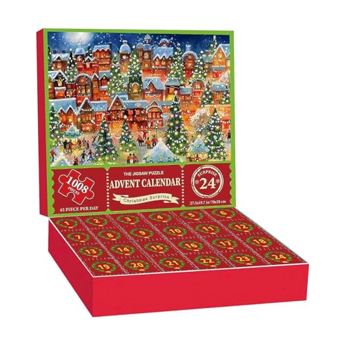 Weihnachts-Adventskalender, 2024 Puzzles für Kinder und Erwachsene, 24 Tage Weihnachtspuzzle-Countdown-Kalender, lustiges Weihnachtsspiel-Geschenk, 1008-teiliges Familienspiel-Puzzle