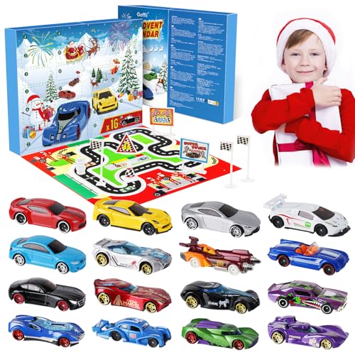 Autos Spielzeug Adventskalender Kinder 2023, Sportwagen Rennspielzeug, 24 Tage Weihnachtskalender Geschenk für 3-12 Jahre alt Jungen Mädchen