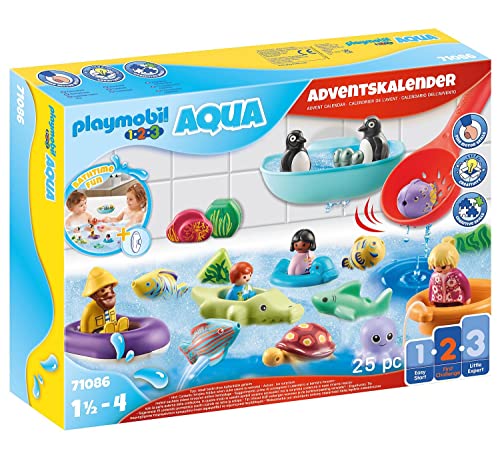 PLAYMOBIL 1.2.3 Aqua 71086 Adventskalender für Kinder: Badespaß, Mit schwimmfähigen Tieren, Badewannenspielzeug, Spielzeug für Kinder ab 1,5 Jahren