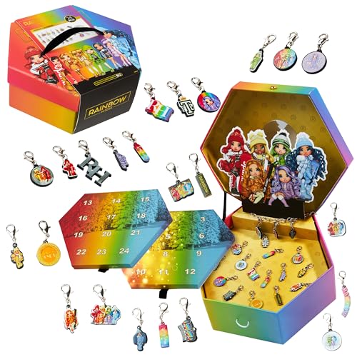 Rainbow High Adventskalender Mädchen - Armband mit 23 Anhängern und Silbernes Armband- Schmuckzauber als Geschenke für Mädchen
