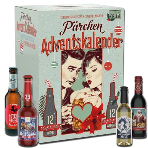 Kalea Wein- und Bier-Adventskalender für Paare | Neuheit 2023 | 12 Biere von Privatbrauereien & 12 Weine, Prosecco und Co. | Den Advent gemeinsam genießen…