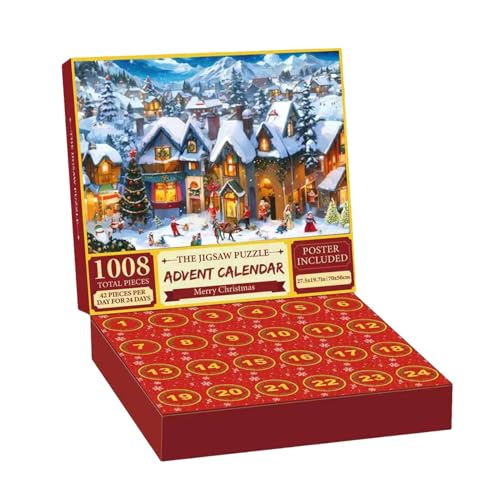 Adventskalender 2024 Weihnachtspuzzle, 24 Tage Puzzles, Stabiles Weihnachtspuzzle für Kinder Erwachsene Senioren