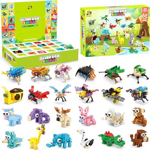 DBPBToU Adventskalender 2024 Kinder, 24 PCS Weihnachtskalender Kinder Mini-Block-Set, 24 Tage Christmas Countdown Insekten adventskalender tiere bausteine spielzeug, 3 in 1（Drei Formen von Insekten）