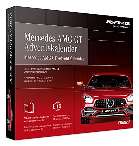 FRANZIS 67103 - Mercedes-AMG GT Adventskalender, Metall Modellbausatz im Maßstab 1:43, inkl. Soundmodul und 52-seitigem Begleitbuch
