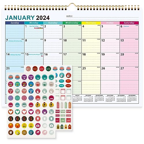 Benjia Kalender Wandkalender 2024-2025 Schuljahr 38x30cm, Jan 2024 bis Juli 2025 (18 Monate), Großer Tischkalender Monatskalender mit Ferienübersicht Kunststoff-Schutzhülle Planer-Aufklebern