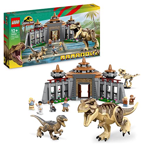 LEGO 76961 Jurassic Park Angriff des T. rex und des Raptors aufs Besucherzentrum, Dinosaurier Spielzeug für Kinder ab 12 Jahren
