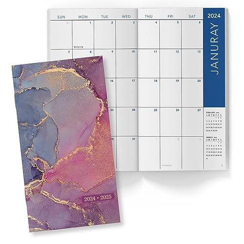 Global Printed Products Taschenkalender 2 Jahre Monatsplaner 2024–2025 – rosa lila Marmor