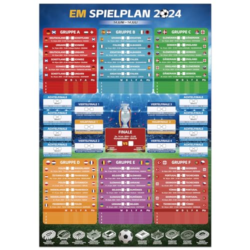 AhfuLife EM Spielplan Poster 2024 für Euro Dekoration 2024 - A1 Format EM Fussball Planer - Europameisterschaft 2024 Spielplan, Geschenke für Fußballfans (Gefaltet-1 Stück, 59cm x 83cm)