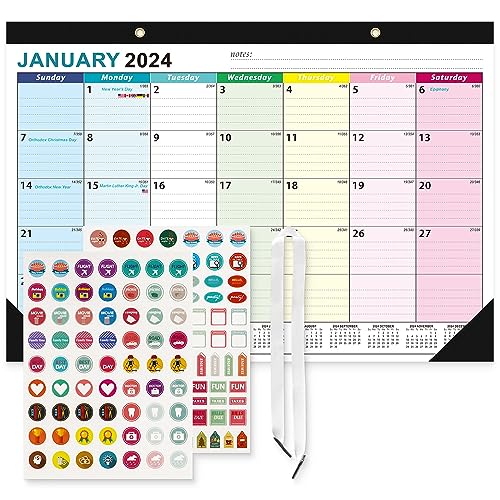 Benjia Kalender Wandkalender 2024-2025 Schuljahr 43x30cm, Jan 2024 bis Juli 2025 (18 Monate), A3 Großer Tischkalender Monatskalender mit Ferienübersicht Kunststoff-Schutzhülle Planer-Aufklebern