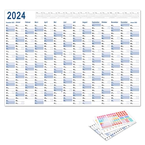 Auf einen Blick Wandkalender 2024, Jahresplaner aus dickem Papier, Ganzjahreskalender, 365-Tage-Kalender, großer Posterkalender für akademische Arbeit, Heimschule, Accha, monatlicher Wandkalender 2024
