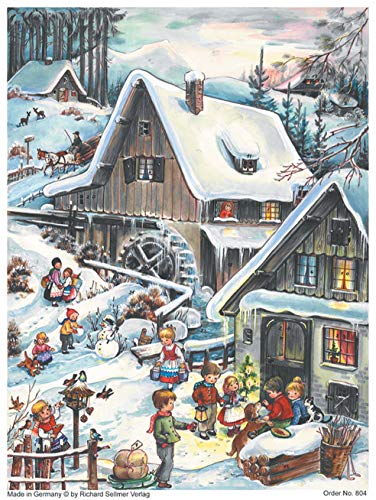 Nostalgischer Adventskalender / Weihnachtskalender für Kinder und Erwachsene mit Glitzer 'An der Mühle'