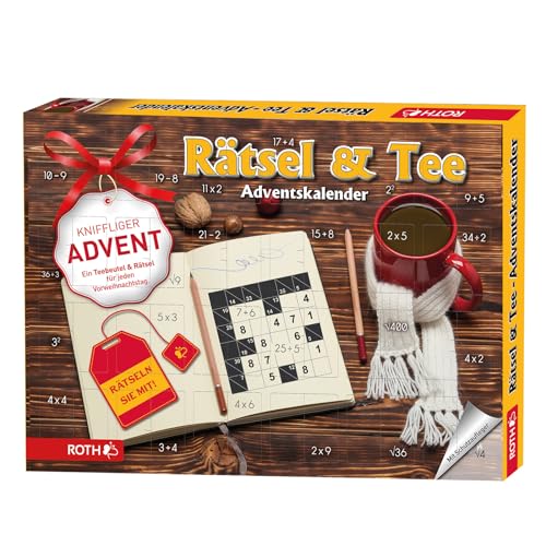 ROTH Rätsel + Tee-Adventskalender gefüllt mit hochwertigem Tee und Rätseln, Teebeutel-Kalender für die Vorweihnachtszeit