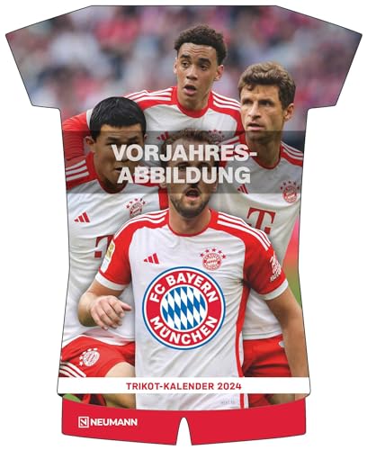 N NEUMANNVERLAGE - FC Bayern München 2025 Trikotkalender, 34,1x42cm, Fußball-Kalender mit Motiven der Stars, Fan-Kalender mit Fußball-Highlights, Spiralbindung und internationales Kalendarium