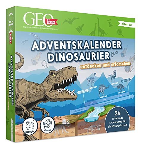 FRANZIS 67205 - GEOlino Adventskalender Dinosaurier entdecken und erforschen, 24 spannende Experimente für die Weihnachtszeit, für Kinder ab 8 Jahren