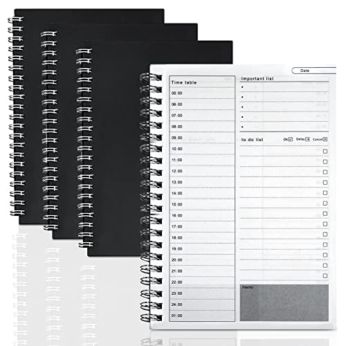 Tagesplaner Block Aufgabenliste Tagesplaner Spiralblock Schwarz Kraft Cover Tagesplanung Notizbuch mit To Do Liste 100 Seiten/50 Blatt 19 x 13 cm (4 Stück)