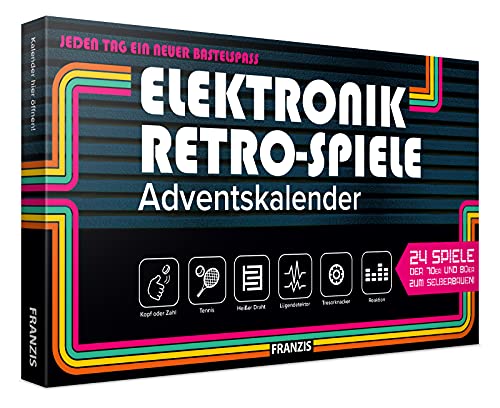 FRANZIS 67150 - Elektronik Retro Spiele Adventskalender, 24 Spiele der 70er und 80er zum Selberbauen, inkl. 28-seitigem Begleitbuch, ohne Löten