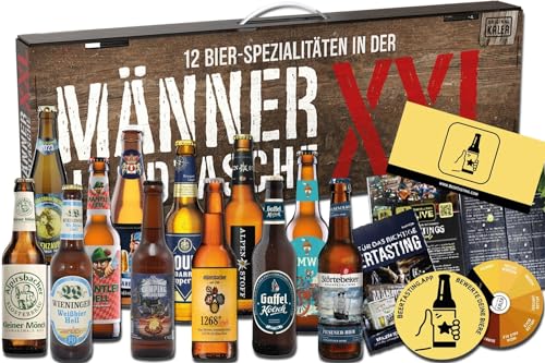 KALEA Männerhandtasche XXL l Bierset mit 12 x 0,33l Bierspezialitäten l Bier-Tasting zu Hause | für alle Fans von verschiedenen Biersorten | Biergeschenk für Männer und Frauen