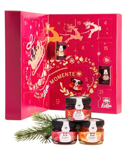 Schwartau Adventskalender 2023, Weihnachtskalender Geschenk mit Mini Marmelade und Konfitüre, 24 Fruchtaufstrich Portionsgläser, Perfektes Probierset zu Weihnachten und Advent
