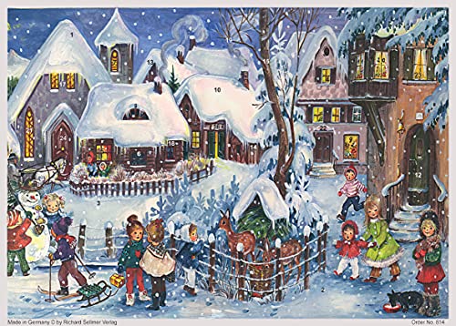 Richard Sellmer Verlag Nostalgischer Adventskalender aus Papier mit Glimmer für Kinder und Erwachsene Es schneit