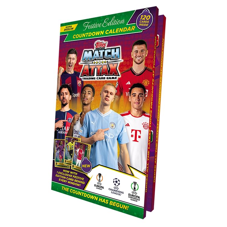 Topps Match Attax 23/24 - Adventskalender - 120 Match Attax Karten inklusive exklusiver Festive Edition Squadzone Karten