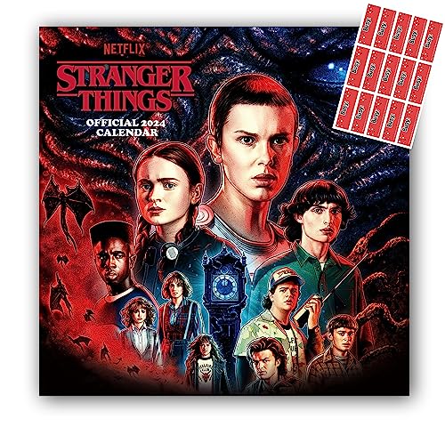 Stranger Things Kalender 2024, Monatsansicht, quadratischer Wandkalender, plastikfrei, mit gratis Organisationsaufklebern