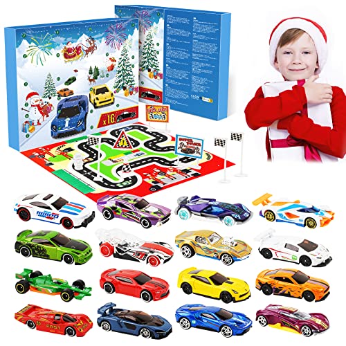 Autos Spielzeug Adventskalender Kinder 2022, Sportwagen Rennspielzeug, 24 Tage Weihnachtskalender Geschenk für 3-12 Jahre alt Jungen Mädchen
