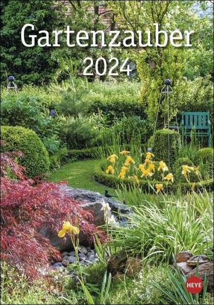 Gartenzauber Kalender 2024. Wandkalender mit 12 prachtvollen Fotos schöner Gärten. Farbenprächtiger Bildkalender für die Wand. Foto-Terminkalender zum Eintragen.